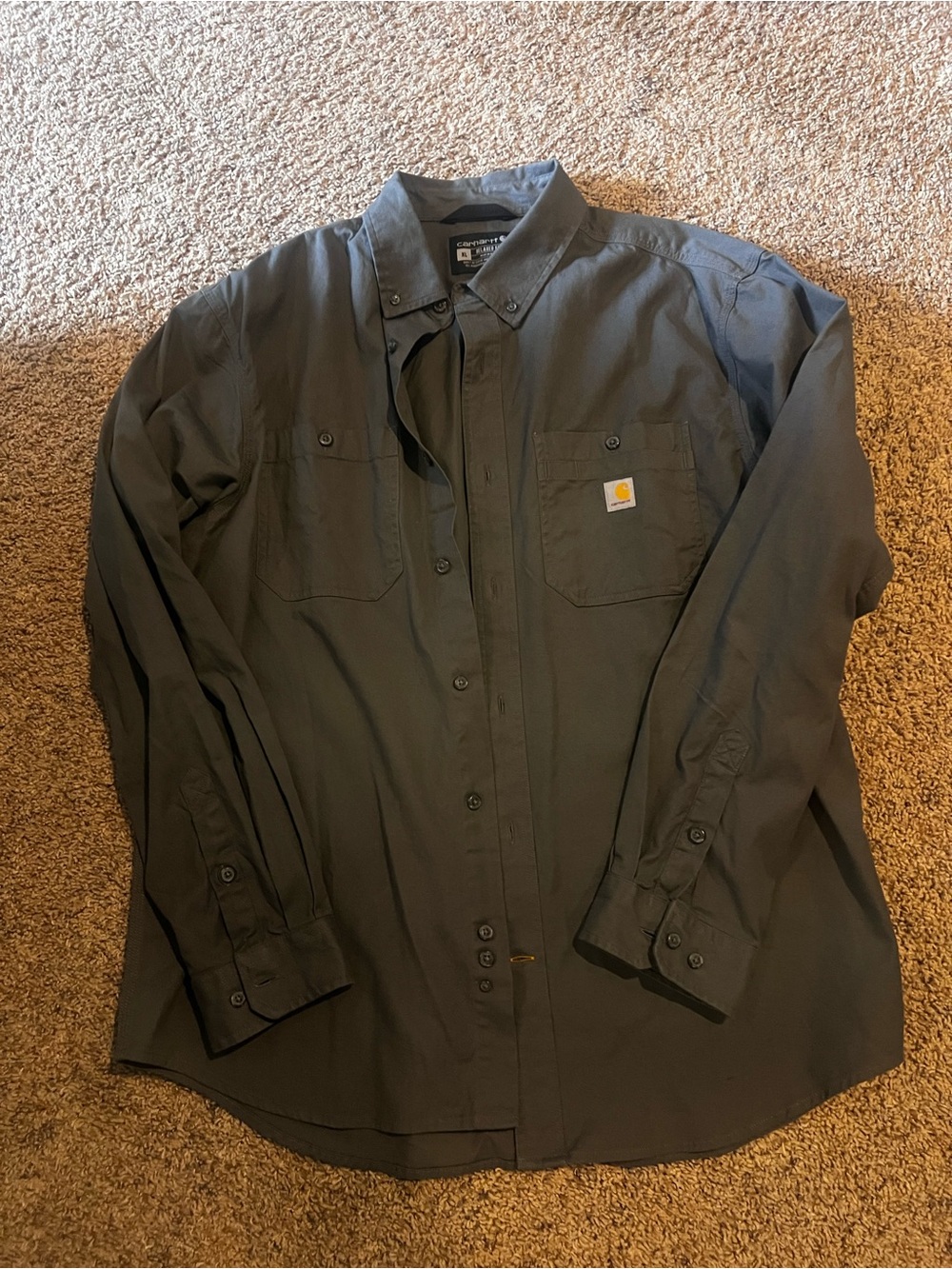 Carhartt Men’s Dark Grey Work Shirt - Long Sleeve Button-Up